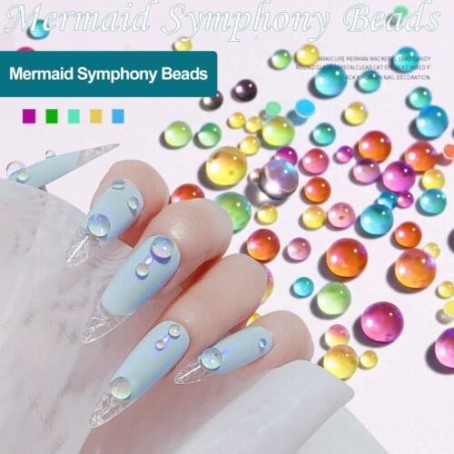 300 PCS Mermaid Symphony Pearl Aurora Transparent Crystal Nail Decoration DIY Nail Art Jewelry Nail Rhinestone Nail Art Tool