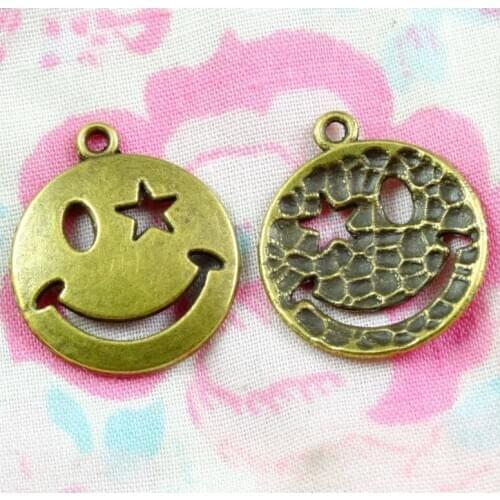 50pcs Antique Bronze Plated smile charm zinc alloy Smiling Face pendant for earrings necklaces DIY handmade jewelry making