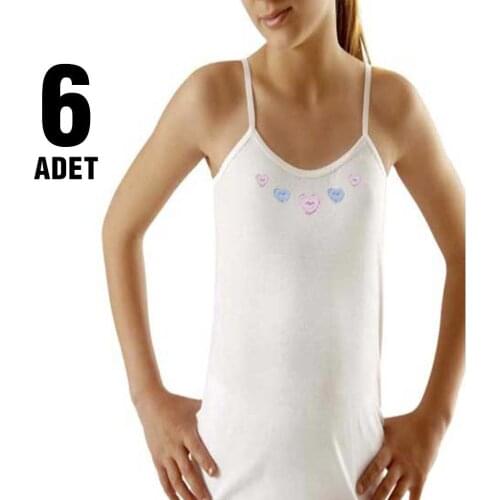 Tutku Girl Child Rope Strap Embroidered Singlet 6 Pack 100% cotton/cotton girl Child Underwear Undershirt Undershirt White color