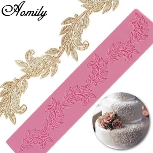 Aomily Large Leaf Lace Rectangle Mat Pad Silicone Mold 3D Fondant Cake Baking Decorating Mould Cake Decoration Kitchen Tools