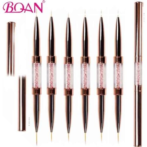 BQAN Rose Gold Double Head Nail Brush Pink Crystal Handle Liner Painting Drawing Brush Pen Gel Brush Crystal Nail Art Manicure