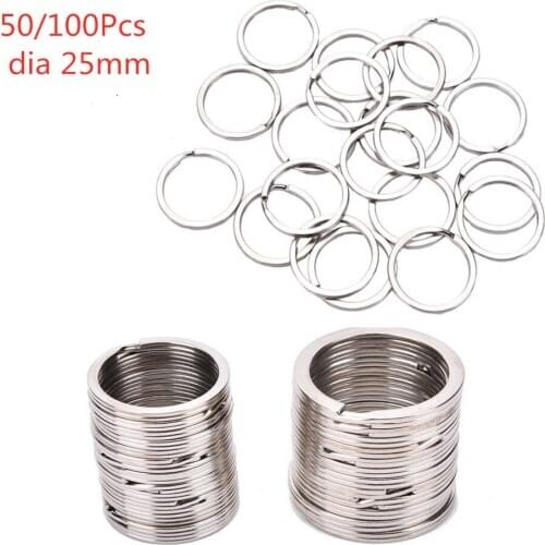 50Pcs/100 Pcs Keychain Key Ring Stainless Alloy Silvery Key Chains Circle DIY 25mm Keyrings Jewelry New