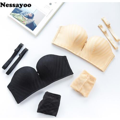 Black Sexy Super Push Up Bra Seamless Strapless Invisible Bra 1/2 Cup Massage Bra Wedding Dress Front Pull Bra 32 34 36 38 A B