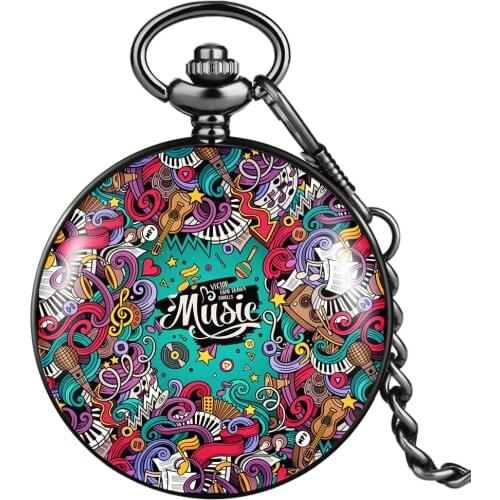 Music Carnival Festival Design Quartz Pocket Watch Women Pendant Necklace Chain Watches Top Fashion Gift for Friend Mum Relogios