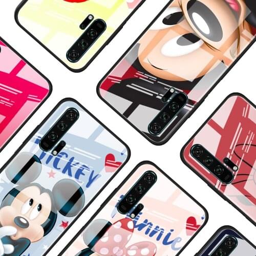 Disney Minnie Mouse Happy for Honor 30 20 10 9X Pro Plus Lite 8X Huawei Y8P Y6P Y5P Y9 Y7 Y6 2019 Tempered Glass Phone Case