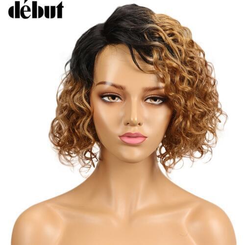 Debut Wig Human Hair Ombre Bob Lace Wig Short Ombre Curly Human Hair Wigs For Black Women Brazilian Remy Water Wave Lace Wig