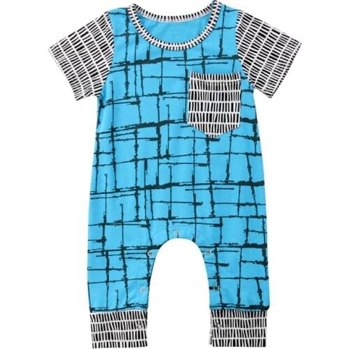 2018 Newborn Baby Boy Romper 0-24M Infant Toddler Kid Short Sleeve Pocket Romper Sunsuit Jumpsuit Clothes Summer Outfit