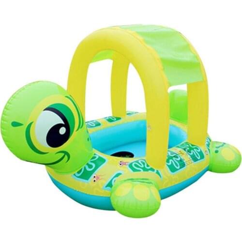 Baby Swimming Ring With Shade Turtle Shape Safe Smooth Water Toy Swimming Ring Boat Toys Water Pool Tube PVC
