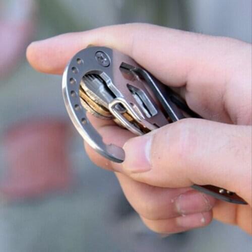 EDC Stainless Steel Mini Multifunctional Keychain Clip Slotted Outdoor Belt Key Holder Organizer Portable Pocket Tool