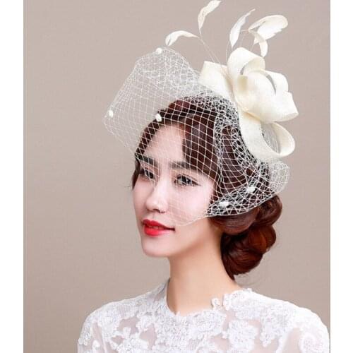 European Linen Charming Hat Ladies Retro Veil Feather Banquet Wedding Party Veil Ladies Top Hat