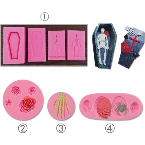 Halloween Zombie Coffin 3D Moulds DIY fondant cake decorating tools flower rose silicone mold kitchen baking utensils