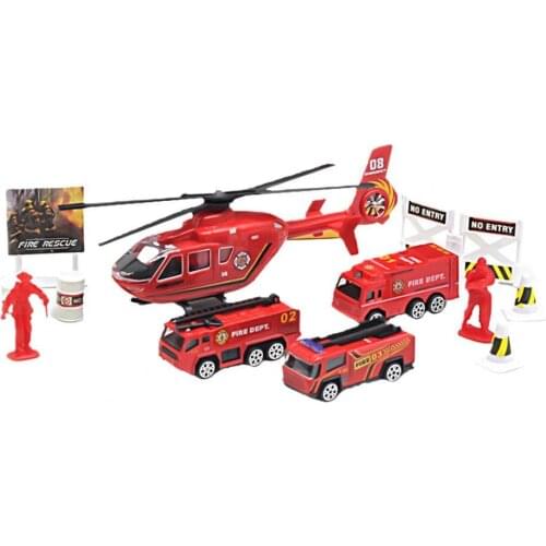 Engineering Fire Truck Military Police Vehicle Helicopter Kid Model Toy Home Decoration Tabletop Ornament Gift