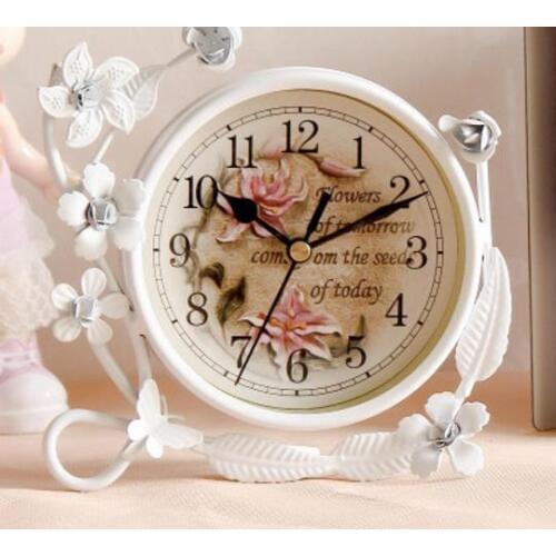 Beauty European Style Vintage Mute Table Desk Clock Iron Creative Home Decoration With Flower Vine Best Gift For Children Girl