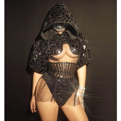 Fashion Sequins Hooded Wish Cape + Waistband + Shorts Party Outfit Sets Women Nightclub Prom DJ Dancer Singer Stage Costumes
