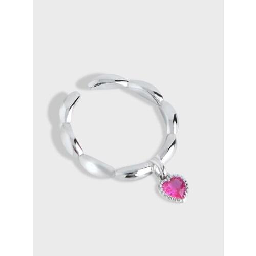 Fashion 925 Sterling Silver Pink Crystal Heart Rings For Women Fine Jewelry, Simple Woman Charms Ring Silver Accessories