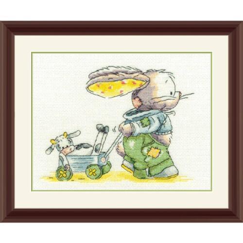 Cross Stitch Kit Precision Printing XT6 Cute Cartoon Bunny and Her Stroller Childrens Bedroom Decoration