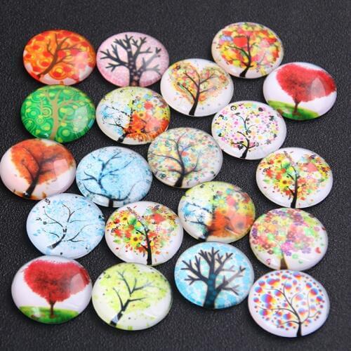 6pcs 25mm Mixed Life Tree Round Glass Cabochon Dome Jewelry Finding Cameo Pendant Settings
