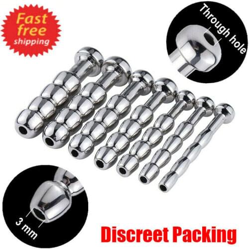 Stainless Steel Penis Urethral Plug Dilator Sounds Catheter 4 Balls Hollow Tube