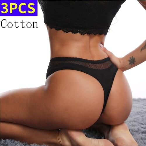 3Pcs Thong Womens Panties G-Strings Cotton Panties Sexy Lace Panties Lingerie Female Seamless Underwear Underpanties Tangas