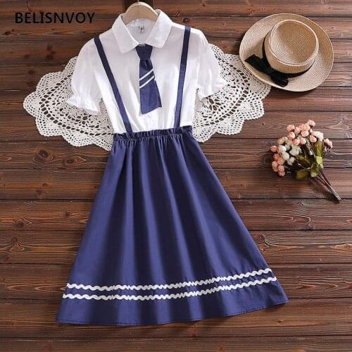 2021 New Summer Preppy Style Women Mini Dress Turn Down Collar With Tie Femininos Vestidos Navy Blue Sweet Kawaii Dress