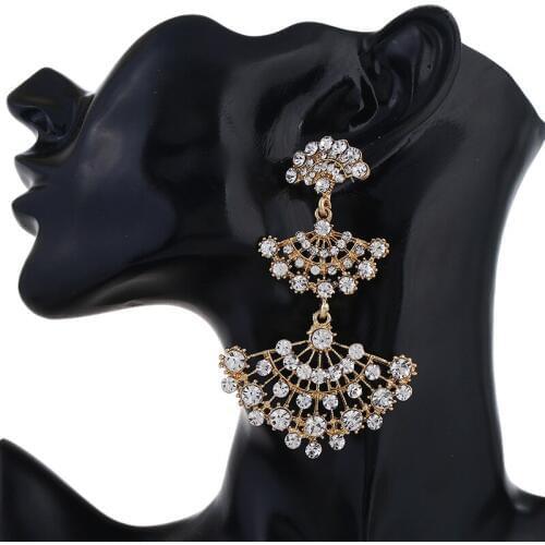 New Trendy Big Fan Drop Earrings for Women Bohemian Silver Color Metal Rhinestone Statement Earring Wedding Party Indian Jewelry