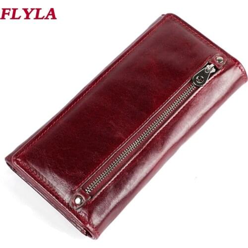 New RFID Genuine Leather Women Wallet Casual Retro First Layer Cowhide Long Women Clutch Purses for Women