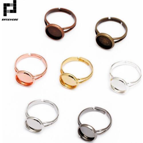 BASEHOME 20pcs 10 /12/14/16/18/20mm Ring Settings Cabochon Base Bezel Tray Blank for Cabochon Cameo DIY Fashion Rings Base