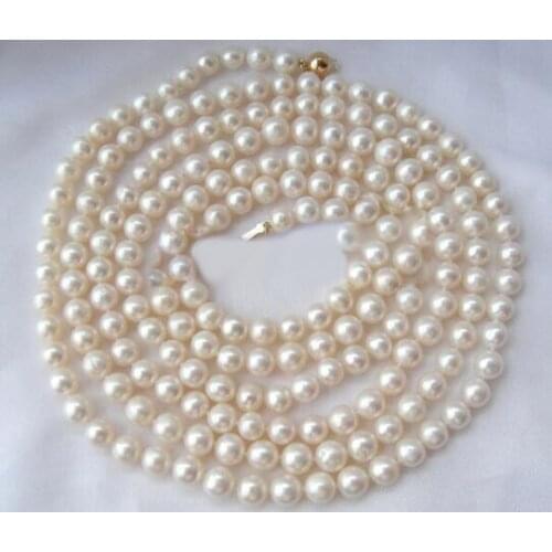 Popular long 50"8- 9mm round white freshwater pearls necklace
