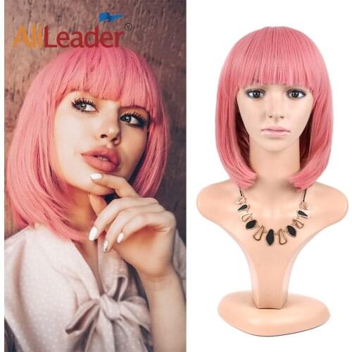 Alileader Short Bob Straight Cosplay Wigs 12" Purple Yellow Green 31 Colors Pure Ombre Synthetic Hair Wigs With Bangs For Women