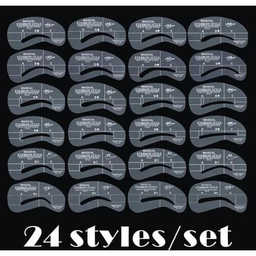 Pro Reusable Eyebrow Stencil Eye Brow DIY Drawing Guide Styling Shaping Grooming Template Card Easy Makeup Beauty Kit 24 PCS/Set