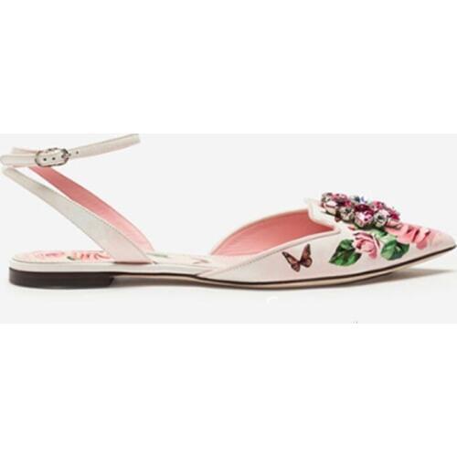 Rose Flower printed flats ankle strap floral sandals pointed toe crystal shoes casual flats girls dress sweet sandals