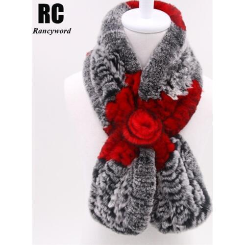 [Rancyword] Hot selling Winter Scarf For Women Real Rex Rabbit Fur Scarves Female Genuine Fur Shawl natural fur scarf RC1297