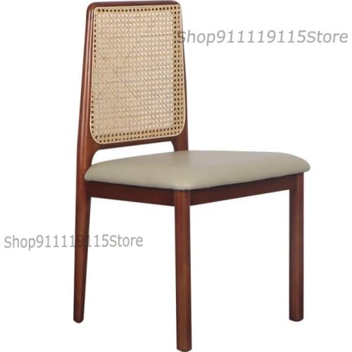 Nordic Solid Wood Rattan Dining Chair Restaurant Back Chair Hotel Club Modern Simple Book Chair Make Up Dining Chair Household