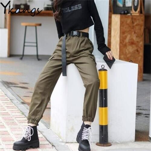 Streetwear Army Green Cargo Pants Big Pockets Womens Joggers Female Loose Hip Hop 2020 Korean Fashion Style Trousers Harajuku