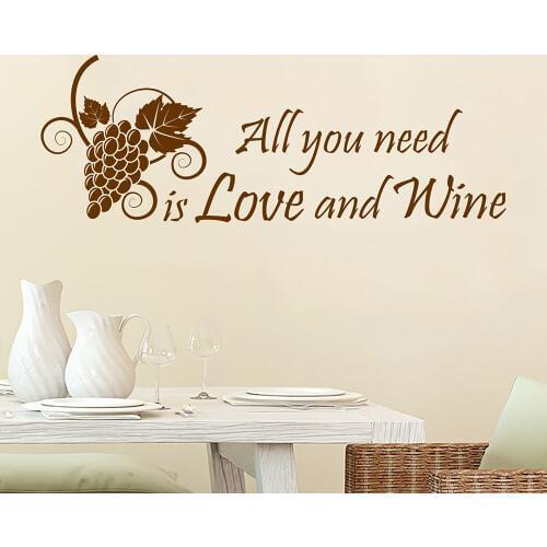 All you need is Love and Wine Wall Decal Quote Grapes Vinyl Wall Sticker Wine Quotes Bar Decoration Kitchen Wall Decor X550