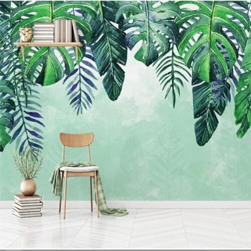 Wellyu Nordic minimalist hand-painted fresh tropical leaves TV sofa wall custom large mural wallpaper papel de parede