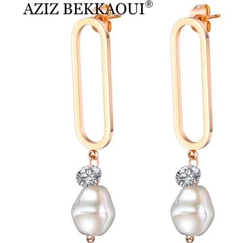 AZIZ BEKKAOUI Wild&Free Fashion Stainless Steel Small Circle Earrings Gold Geometric Charming Pearl Pendant Earring As Gift
