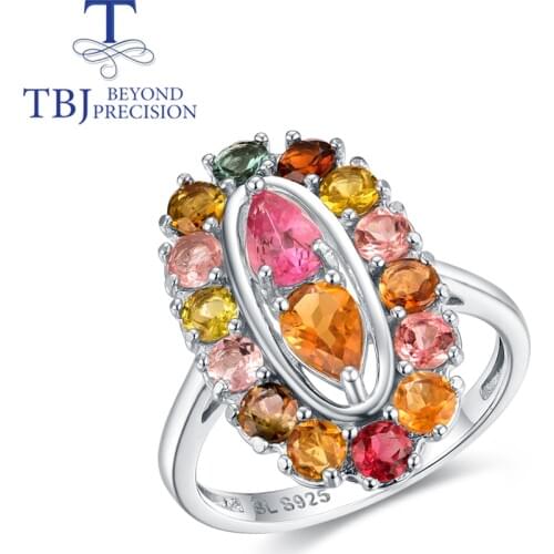 TBJ,100% Natural Brazil 2.3ct Tourmaline ring, good multi-color natural gemstones 925 sterling silver fine jewelry for women
