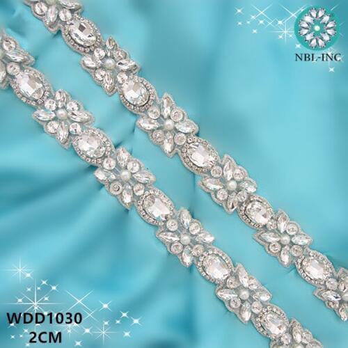 10 YARDS)Wholesale silver crystal glass rhinestone applique trim bridal beaded trim iron on for wedding dress WDD1030