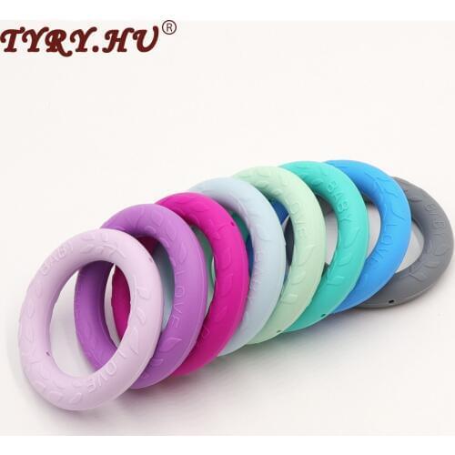 TYRY.HU 5Pcs Round Circle Shaped Silicone Beads BPA Free Food Grade Silicone Ring Teether With Hole For Baby Mom Jewelry Making