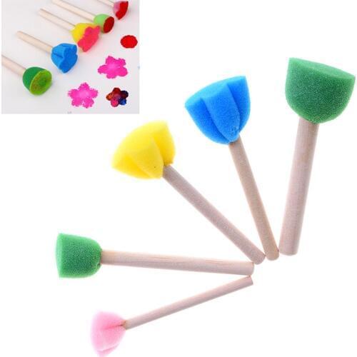 5Pcs/lot Colorful Creative Sponge Brush Baby Funny Flower Pattern Drawing Toys Gift Children Art DIY Painting Tools