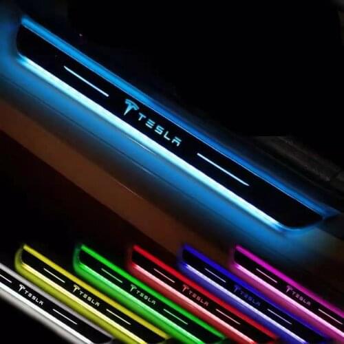 Car Acrylic USB Power Moving LED Welcome Pedal For Tesla Model 3 X Model Y Model S Car Scuff Plate Pedal Door Sill Pathway Light