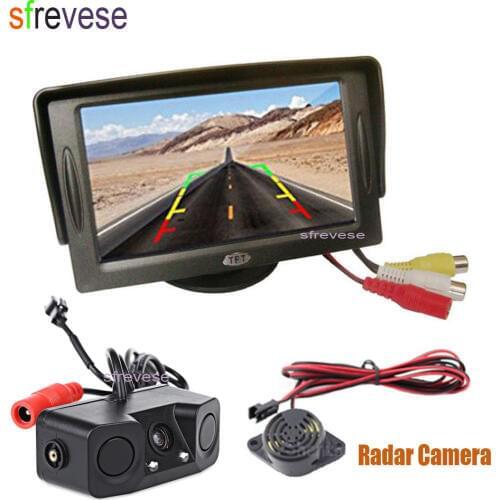 4.3" LCD Vehicle Rear view Monitor + 2 LED Car Reverse Parking Sensor Radar Backup Camera Assistant 170 Degree Wide Angle