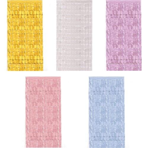 Fringe Shimmer Backdrop Curtain Wall Decoration Metallic Foil Background PET 1*2M 1x2m Square Rain Silk
