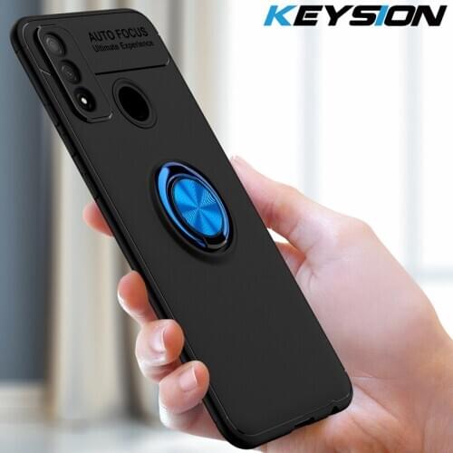 KEYSION Metal Ring Case for Huawei P Samrt 2020 Soft Silicone Shockproof Phone Back Cover for Huawei P Samrt 2019 P Samrt Z S