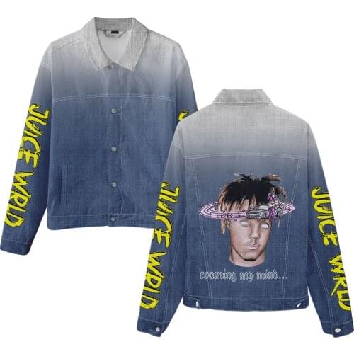 New Arrival 3D Juice WRLD denim jacket Men Women Streetwear Fashion Hip Hop Spring Autumn Singer Coats Casual Boys Girls Clothes
