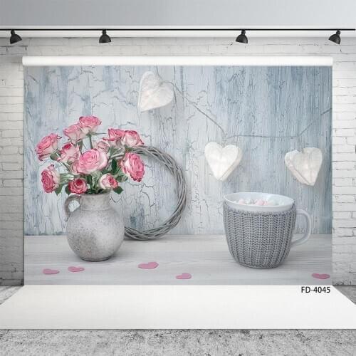 Photo Studio Prop Vase Flower Cup Wooden Wall Board Floor Background Baby Child Portrait Food Toy Photography Backdrop Photocall