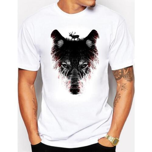 BLWHSA New Fashion Summer T Shirt Men Printing Forest Wolf O-Neck Cotton Personality Man T-Shirt Tshirt Homme Men Clothing