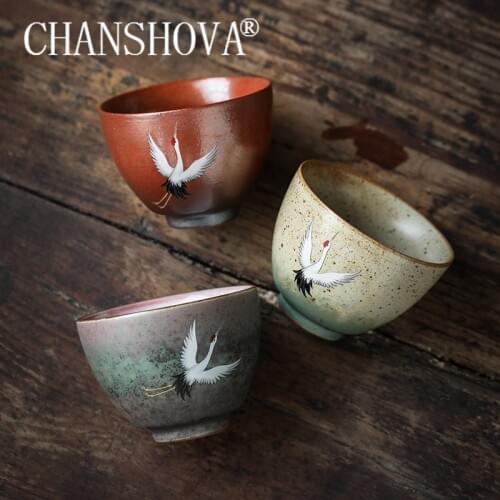 CHANSHOVA Chinese Retro Handmade on-glazed Porcelain Teacup 100ml Red-crowned Crane Pattern China Ceramic Tea Cups H117