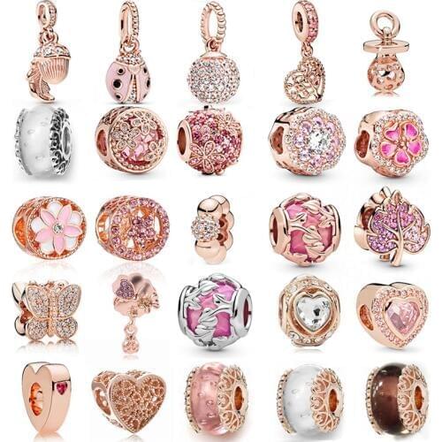 2Pcs product release rose gold charm small beads for original womens brand bracelet bracelet necklace gift make bead pendant